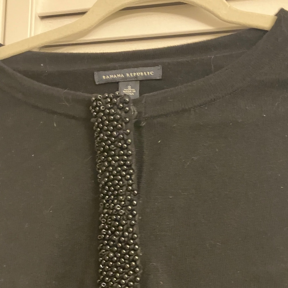 Banana Republic Black Beaded-Trim Crewneck Cardigan